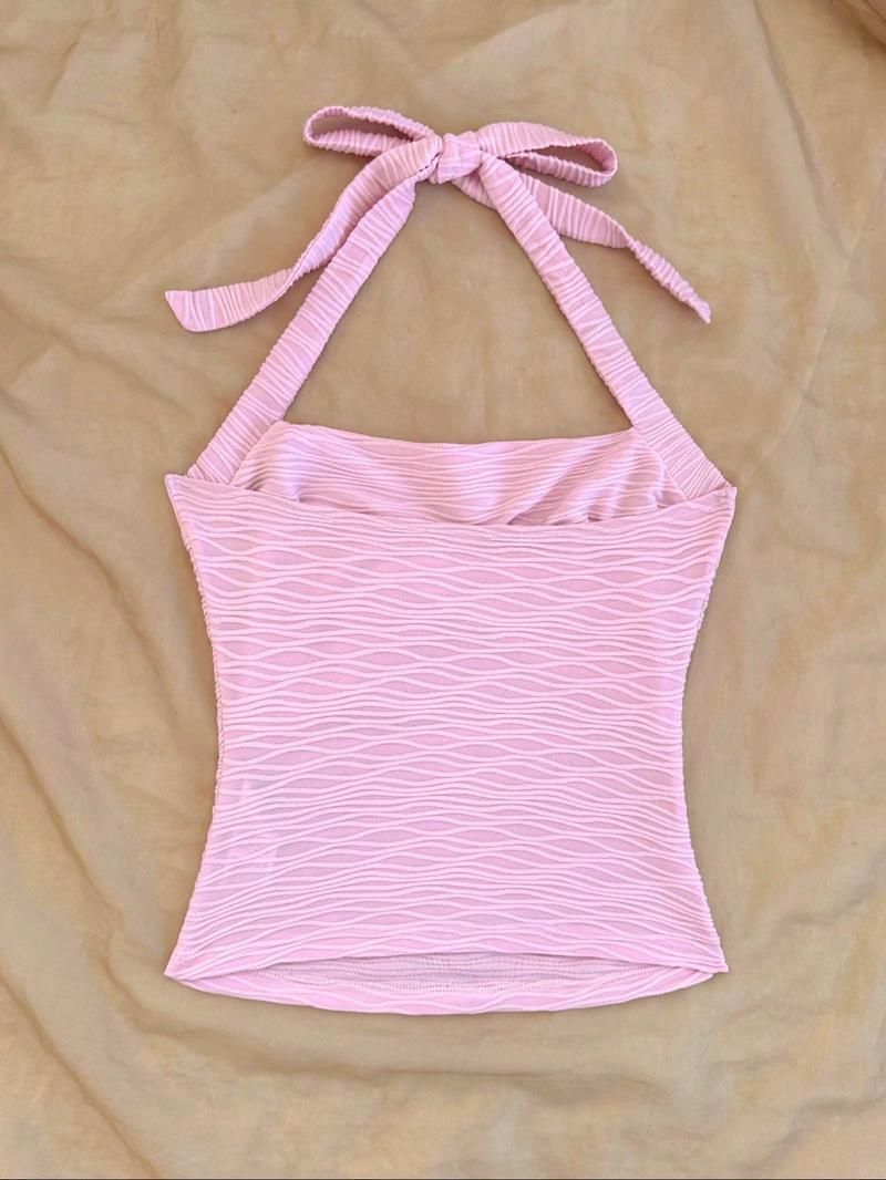 Women's Solid Boho Sleeveless Halter Top, Casual Minimalist Sleeveless Top for Summer, Ladies Clothes for Daily Wear