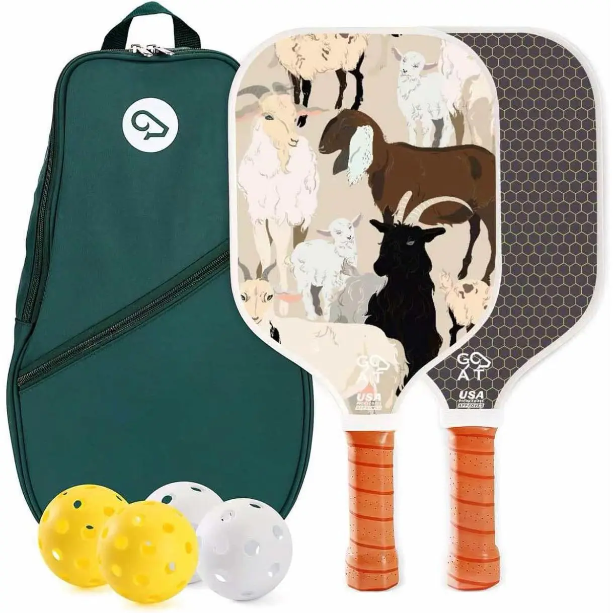 2-Pack Lightweight Durable Fiberglass Pickleball Paddle Set, Honeycomb Core Rackets Complete Kit With 4 Indoor-Outdoor Pickleballs, Travel Storage Bag For Beginners' Backyard Training Sport Gear large sweet spot  pickleball recreation gear