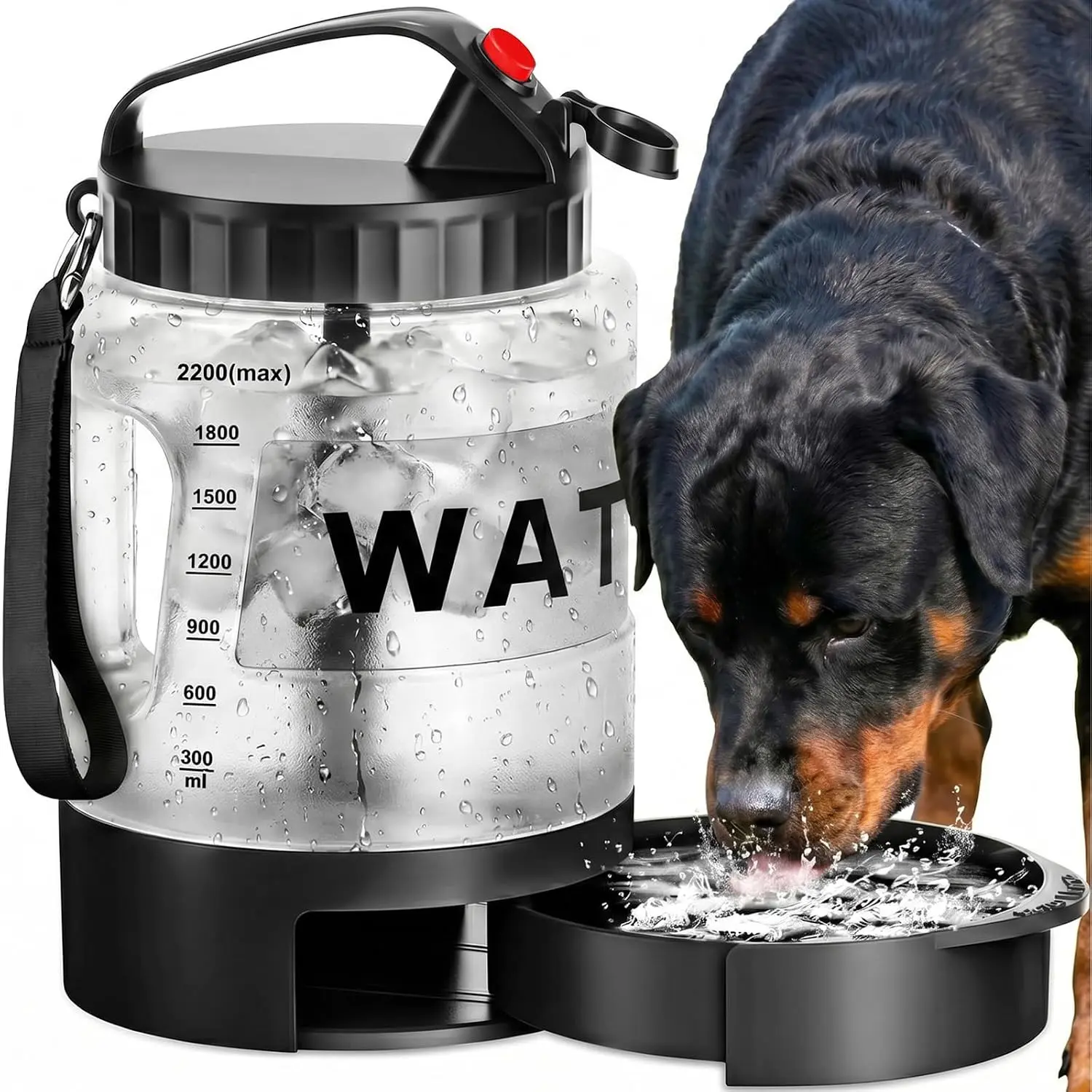 77oz Portable Dog Water Bottle, Camping Essentials, Large Travel Bottle with Pull-Out Drinking Bowl, Portable Beach Accessories, Car Water Container for Dogs, BPA Free - BlackGift