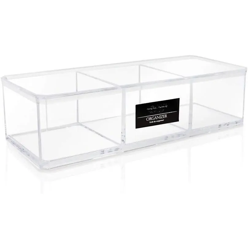 Clear  3 Section Organizer- Three Compartment Drawer Tray and Storage Solution for Office, Bathroom, Kitchen, Supplies, and  (Clear) | Three Compartment Drawer Tray and Storage Solution for Office, Bathroom, Kitchen, Supplies, and
