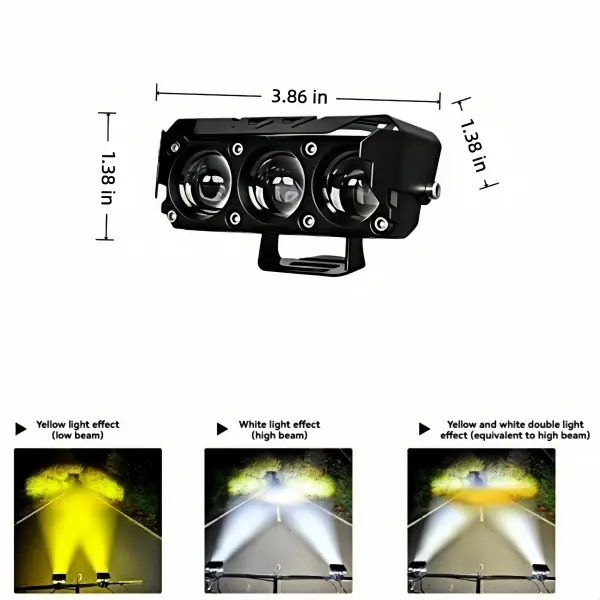 12V-80V Universal 3-Chip Lens LED Driving Fog Light, Bi-Color Yellow & White, Super Bright Long-Range Waterproof Focus Spot Light for Vehicles