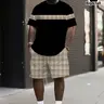 Men's Plus Size Classic Fashion Checked Plaid Print Two-Piece Set, Round Neck Short Sleeve T-Shirt and Shorts, Lightweight Comfortable Summer Casual Wear, Fabric, Menswear, Clothes, Casual Clothing Set