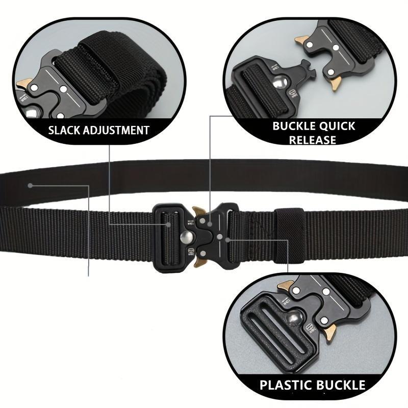 6-piece Set Men's Tactical Belt  – Heavy-Duty Nylon Canvas Work Belt with Alloy Buckle for Outdoor, Hiking, and Workwear| with  Mountaineering Keychain & Water Bottle Clip