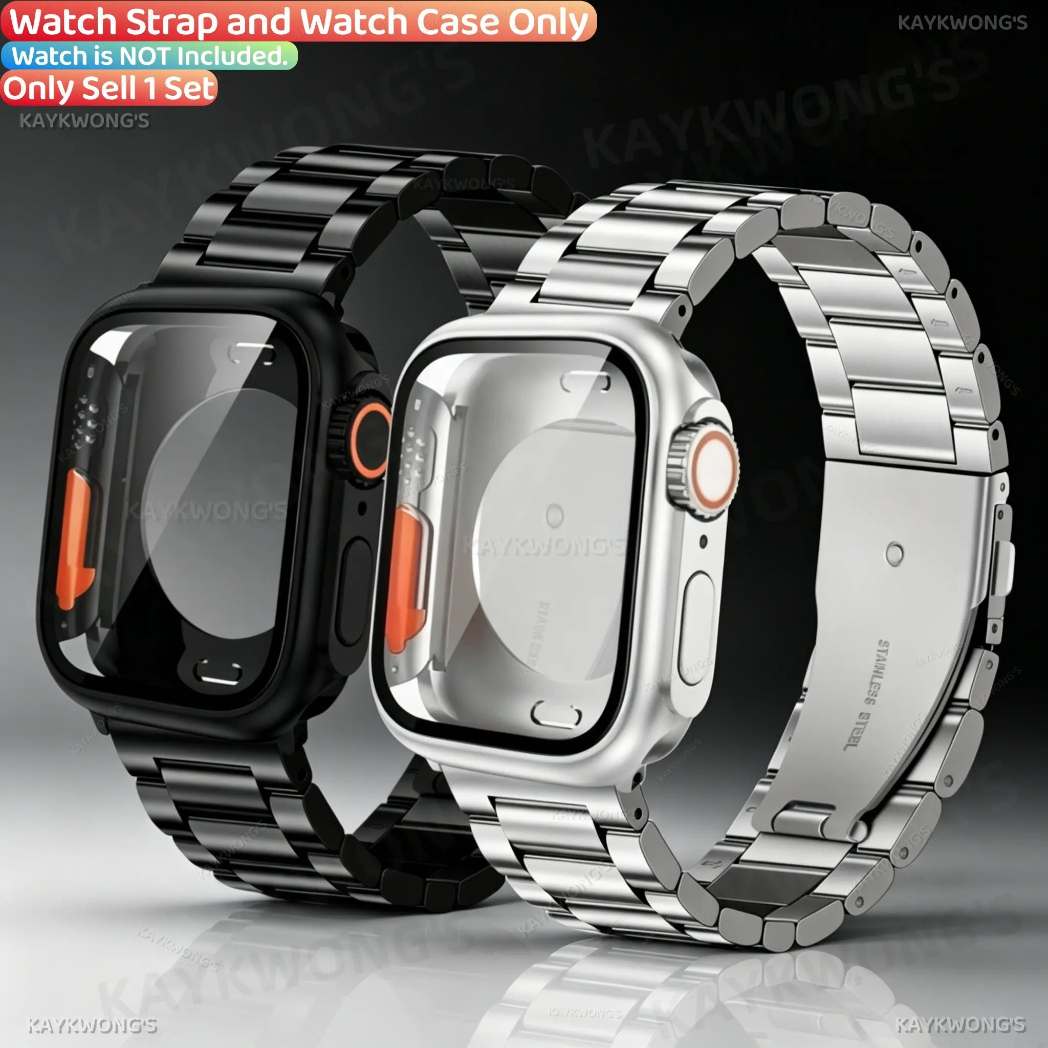 KAYKWONG'S Ultra-Design Protective Watch Case with Classic Stainless Steel Watch Strap,  for Iwatch 11-4, Compatible with 40mm/41mm/42mm/44mm/45mm/46mm