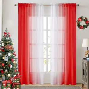 Ombre Faux Sheer Curtains for Bedroom Living Room Rod, Privacy and Light Filtering, 2 Tone Reversible Gradient Voile Semi Window Curtains, Set of 2 Panels, Red, 54 x 84 Inch Length