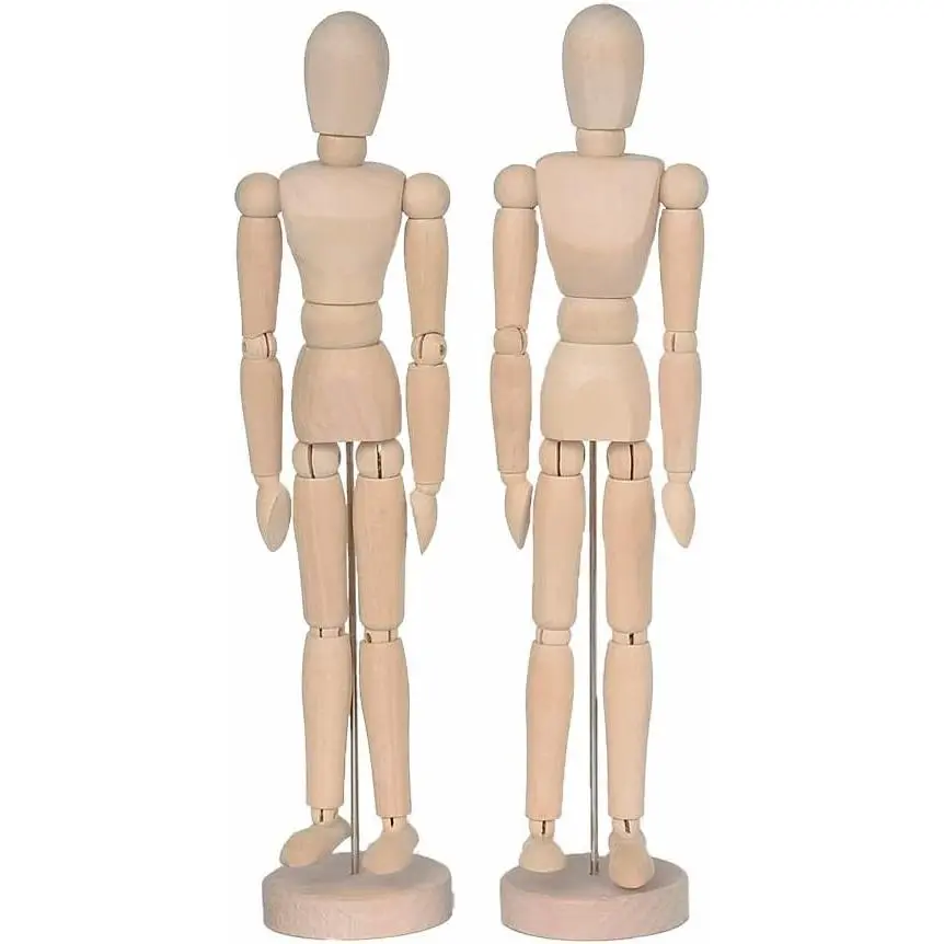 2 Pack 12 Inches Tall Wooden Mannequin Artist Manikin with Stand Great for Drawing or Desktop Decor Men and Women Dad and Mom