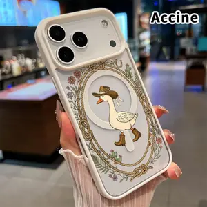 Magnetic Lanyard Phone Case for iPhone 17 Pro Max 16 Plus 15 14 13 12 11 Air E Cowboy Goose Charm Pattern Acrylic Transparent All Coverage support wireless charging Cell Phone Cover Gift