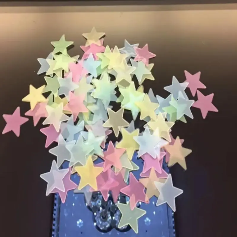 Star Shaped Luminous Sticker for Ramadan Spend Warm Time Together, 100pcs Glow In The Dark Wall Decals for Reunion with Family, Creative Plastic Sticker for Party DIY Craft Home Decor, Creative Decorative Stickers