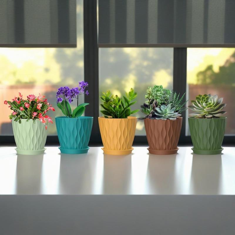 6 Pack 4-Inch Indoor Plant Pots with Drainage Holes and Trays, Colorful Small Planters for Orchids, Succulents, Herbs, and Other Indoor Plants