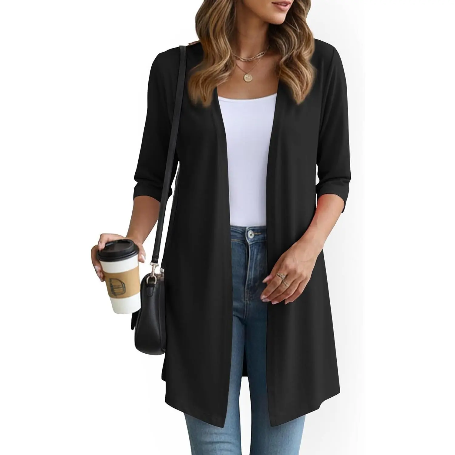 Lightweight Cardigans for Women 3/4 Sleeve Long Open Front | Cardigan sweaters for women lightweight, summer cardigans for women lightweight, long cardigans for women trendy, dressyGift.