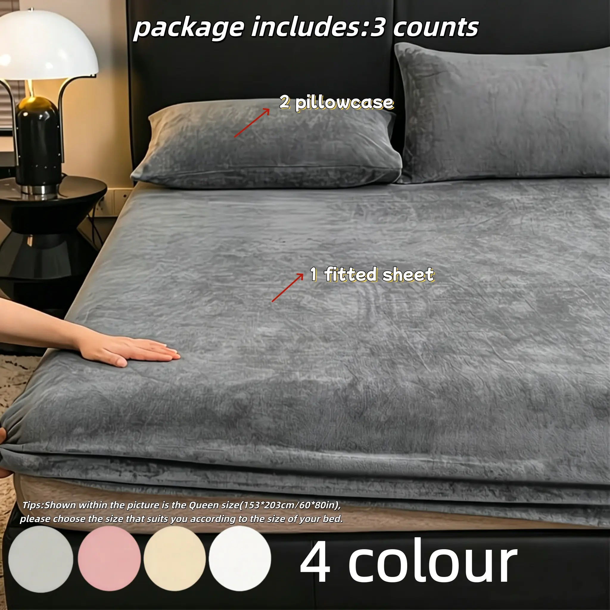 Luxurious Milk Velvet Bed Skirt Queen Size, Ultra Soft Flannel Bottom Sheet with Deep Pockets, Includes 2 Pillowcases, Ideal for Fall Winter Spring