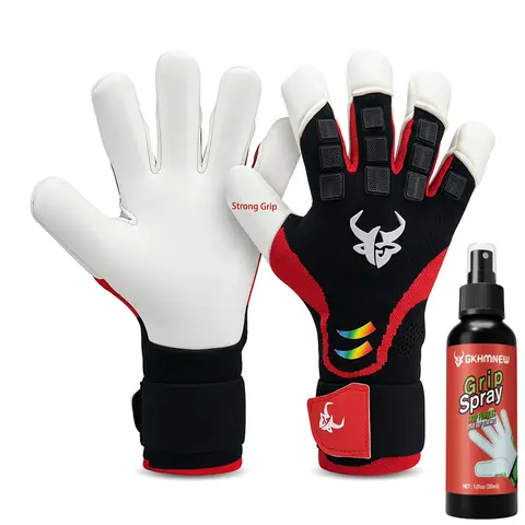 GKHMNEW Strong-Grip Anti-Skid Goalie Gloves for Adults & Boys, Soccer Gear & Accessories, Football Goalkeeper Equipment Includes 30ml Grip Spray