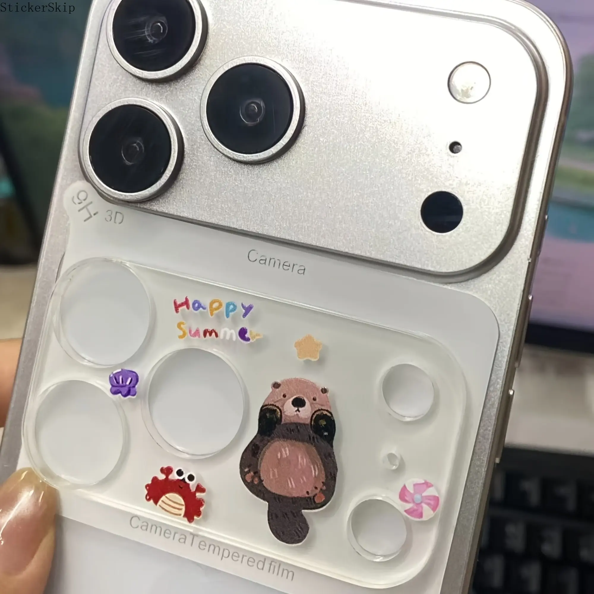 2026 Cute Lazy Crab Camera Lens Protector for iPhone 17 Pro / 17 Pro Max, Summer Sea Cartoon Lens Film, Anti-Scratch Shockproof Rear Camera Protective Sticker, Light Portable Phone Camera Accessory