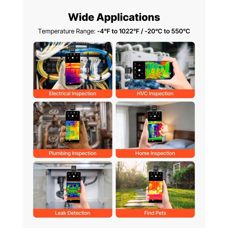 VEVOR Thermal Imaging Camera for Android, 512x 384 TISR Super Resolution, 25HZ Refresh Rate Infrared Thermal Imager for Smartphone Tablet, 256x 192 IR Resolution, -4F to 1022F 15 Color Palettes