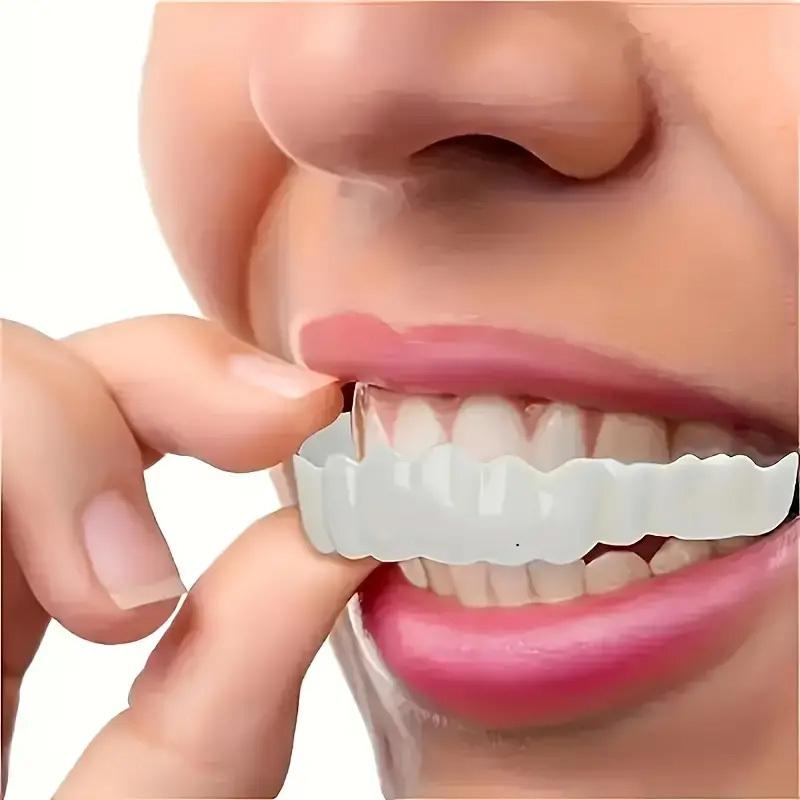 2 Pieces Unisex Comfortable Dental Veneers White Upper and Lower Denture Veneers for Daily Use Create Confident Smile