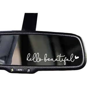 3 x Hello Beautiful Car Mirror Decal, Affirmation Sticker, Rearview Mirror Decal, Tumbler Sticker, Water Bottle Stickers, Vinyl Tumbler Decal, New Car Decor, 4 inches (White, Hello Beautiful)