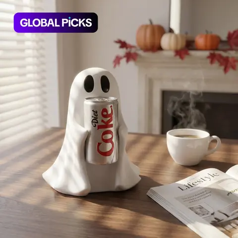 Cute Ghost Holding Soda Can Resin Figurine, Mini Desktop Sculpture for Halloween and Home Decor, Gift Idea, Figure Decor #GLOBAL PICKS