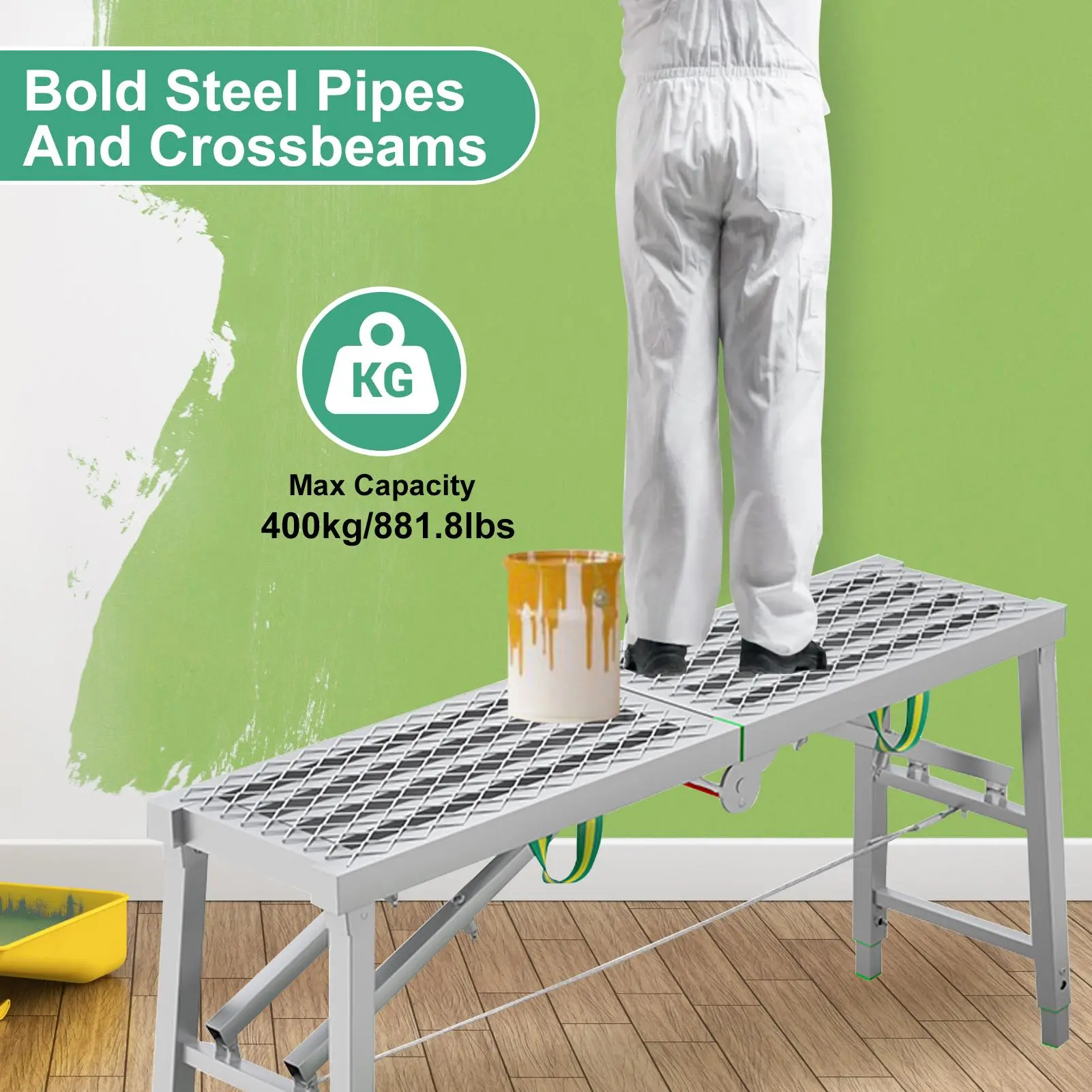Multi-Functional Adjustable Height Scaffolding Ladder - 140x40x69cm, 881Lb Capacity, Non-Slip Iron Frame with Triangular Support, Portable Collapsible Sturdy Workbench for Maintenance, Vehicle Washing, Portable Collapsible Ladder, Sturdy Portable Ladder L