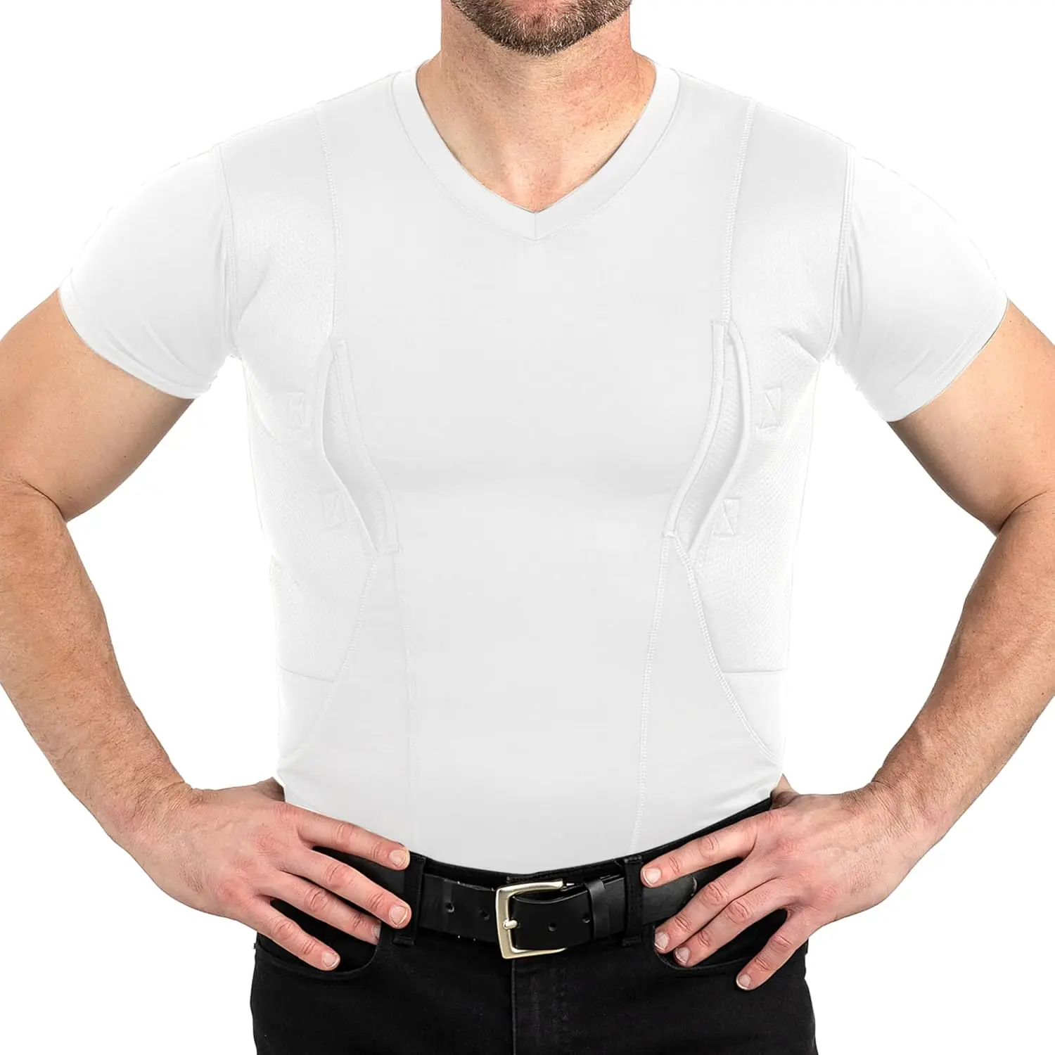 Concealed Carry Holster Shirt| Secure Hook & Loop Pocket with Large Storage| Mens V-Neck