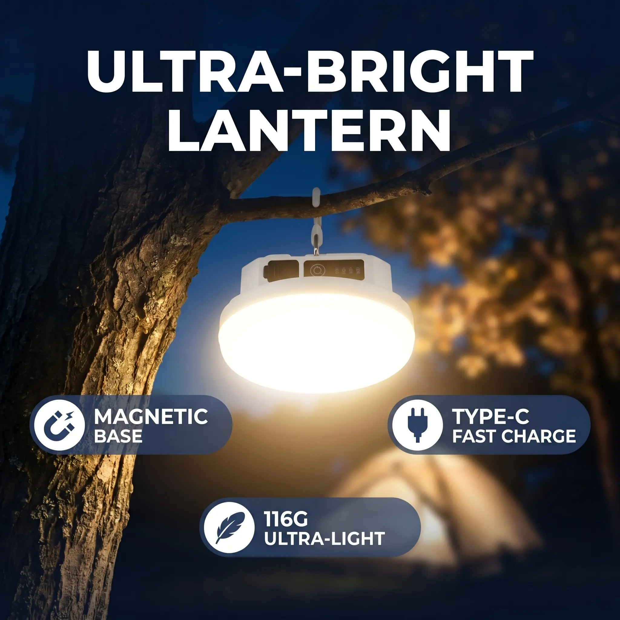 Portable Rechargeable Magnetic Base Hook Lantern - Warm White Light, 3 Lighting Modes, Long Working Time for Camping, Household Temporary Lighting
