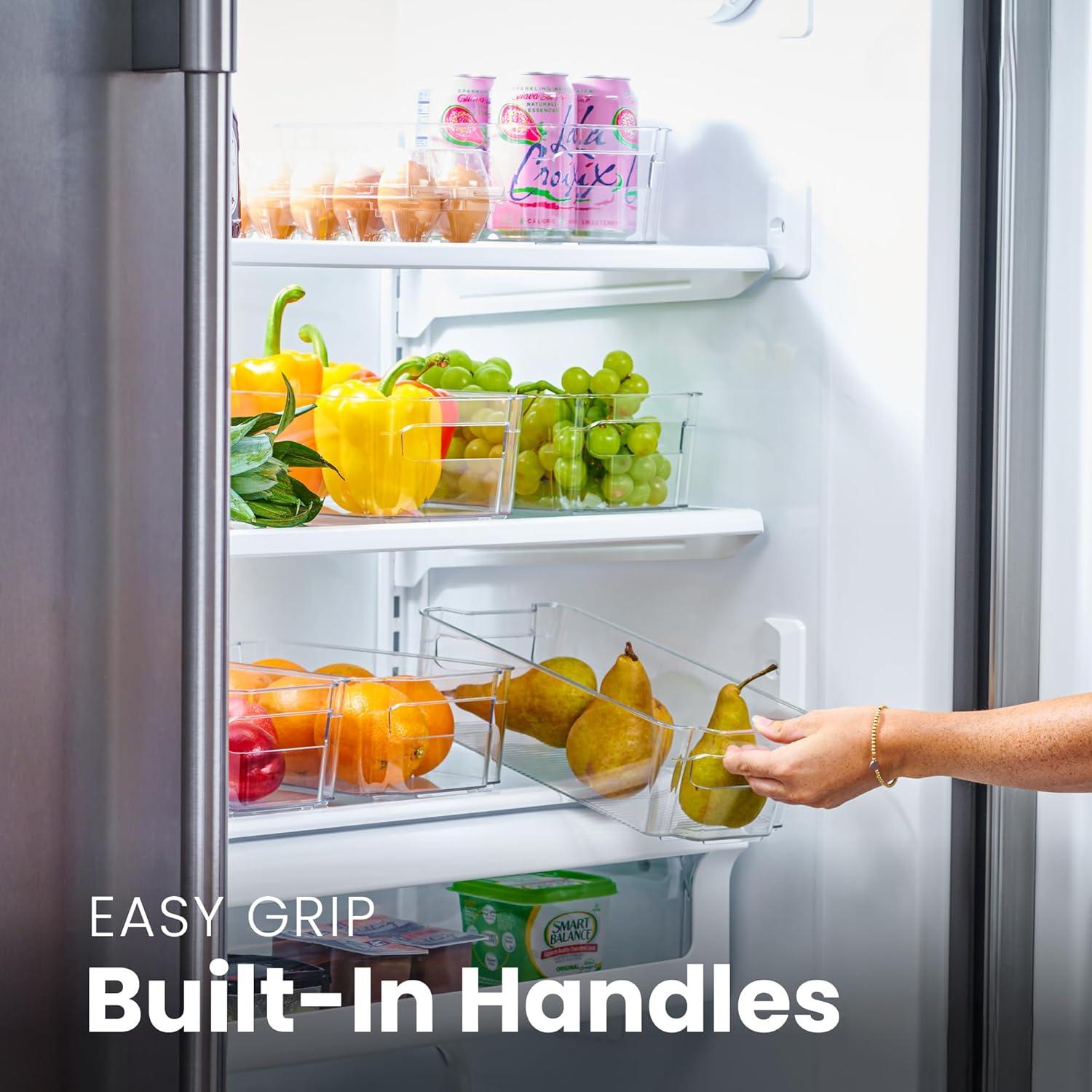 8 Pack Clear Plastic Fridge Organizer Bins – Stackable Refrigerator & Pantry Storage Bins with Handles for Snacks, Freezer, Kitchen Cupboard, and Cabinet Organization