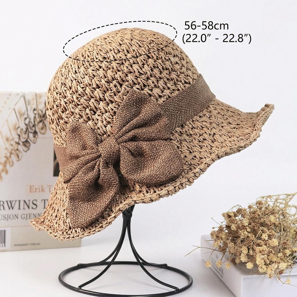 Women Retro Straw Beach – Foldable Wide Brim Sun with Bow, Breathable Woven Summer for Travel, Vacation and Outdoor hat Women Retro Straw Beach – Foldable Wide Brim Sun with Bow, Breathable Woven Summer for Travel, Vacation and Outdoor hat