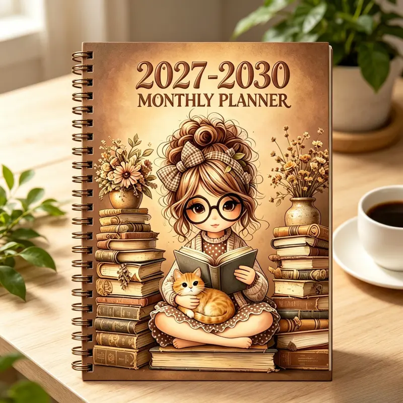 A5-sized 2027-2030 monthly planner - January 2027 to December 2030, a four-year monthly planner, cover design for a little girl who loves learning, annual calendar planner, month labels, 48-month calendar, available in multiple colors, the perfect gift fo