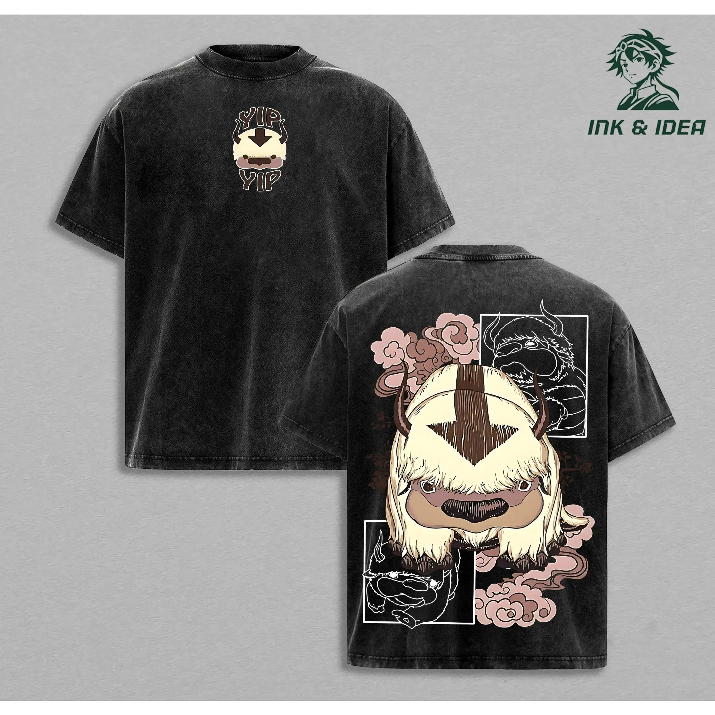 Appa Avatar The Last Airbender Vintage Washed Oversized Anime Shirt, Yip Yip Cute Graphic Tee, Cozy Aesthetic Streetwear, Heavyweight Cotton Unisex Gift
