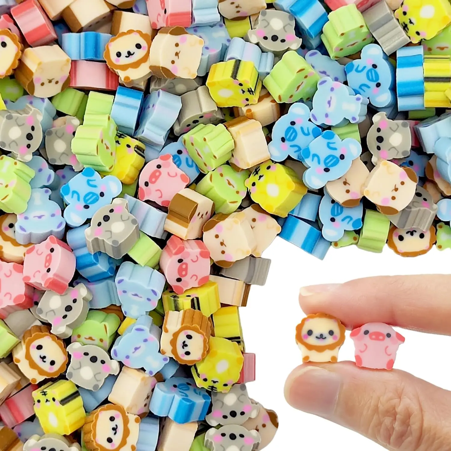100pcs Cute Animal Rubber Mini Erasers for Children, Practical Playful Small Pencil Erasers with Cute Patterns for Classroom Rewards, Party Favors, Kids, Interesting
