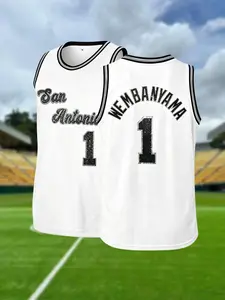 Vintage Black White San Antonio #1 Basketball Jersey Men Women Holographic Glitter Bling Sleeveless Casual Street Fan Shirt