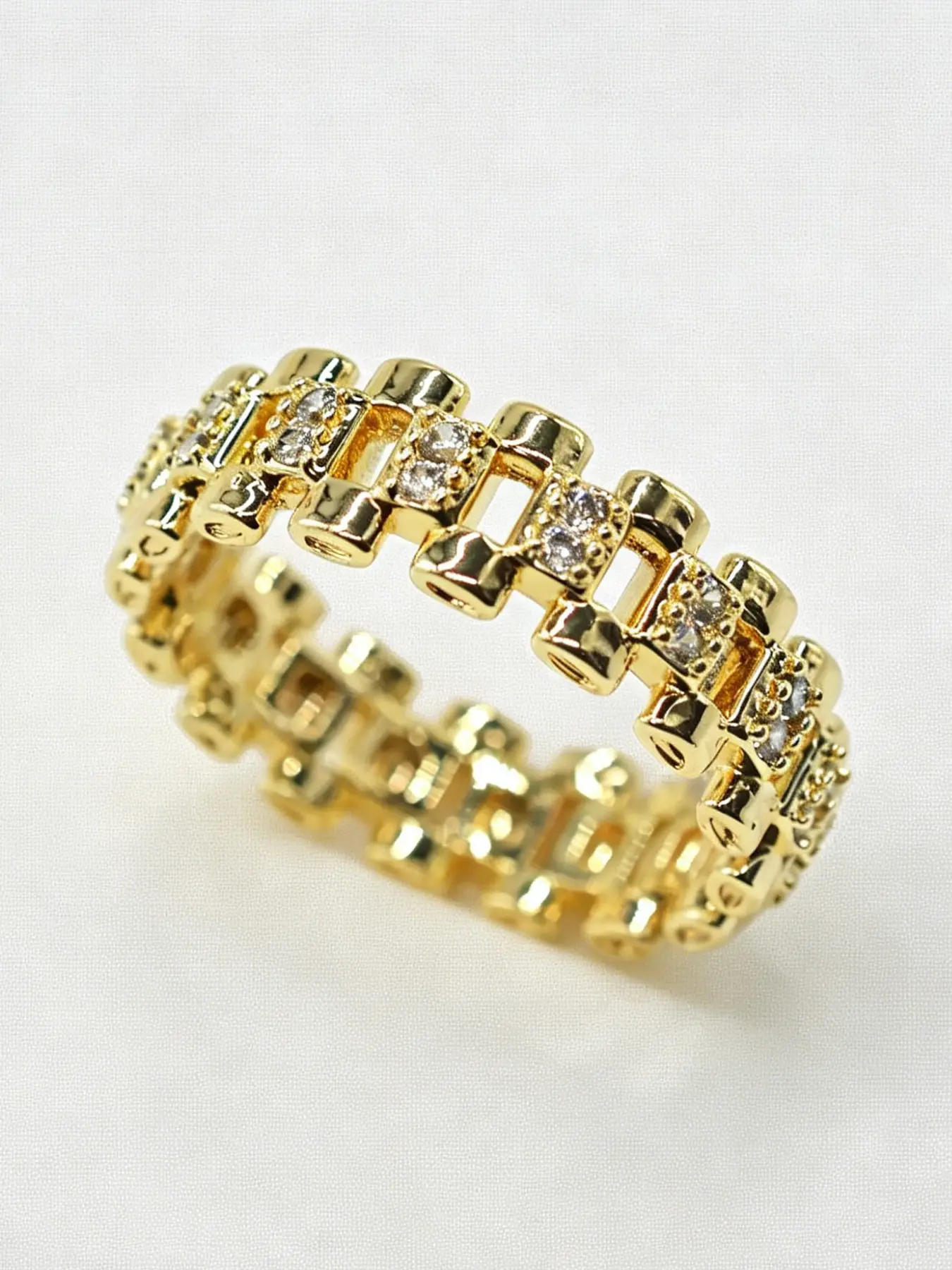 Elegant Geometric Zircon Ring, Sparkling Zircon Inlay, Unisex Chain Design, Perfect for Daily Wear & Parties, Ideal Gift for Valentine's Day, Christmas, Easter, Zircon Embellished Rings