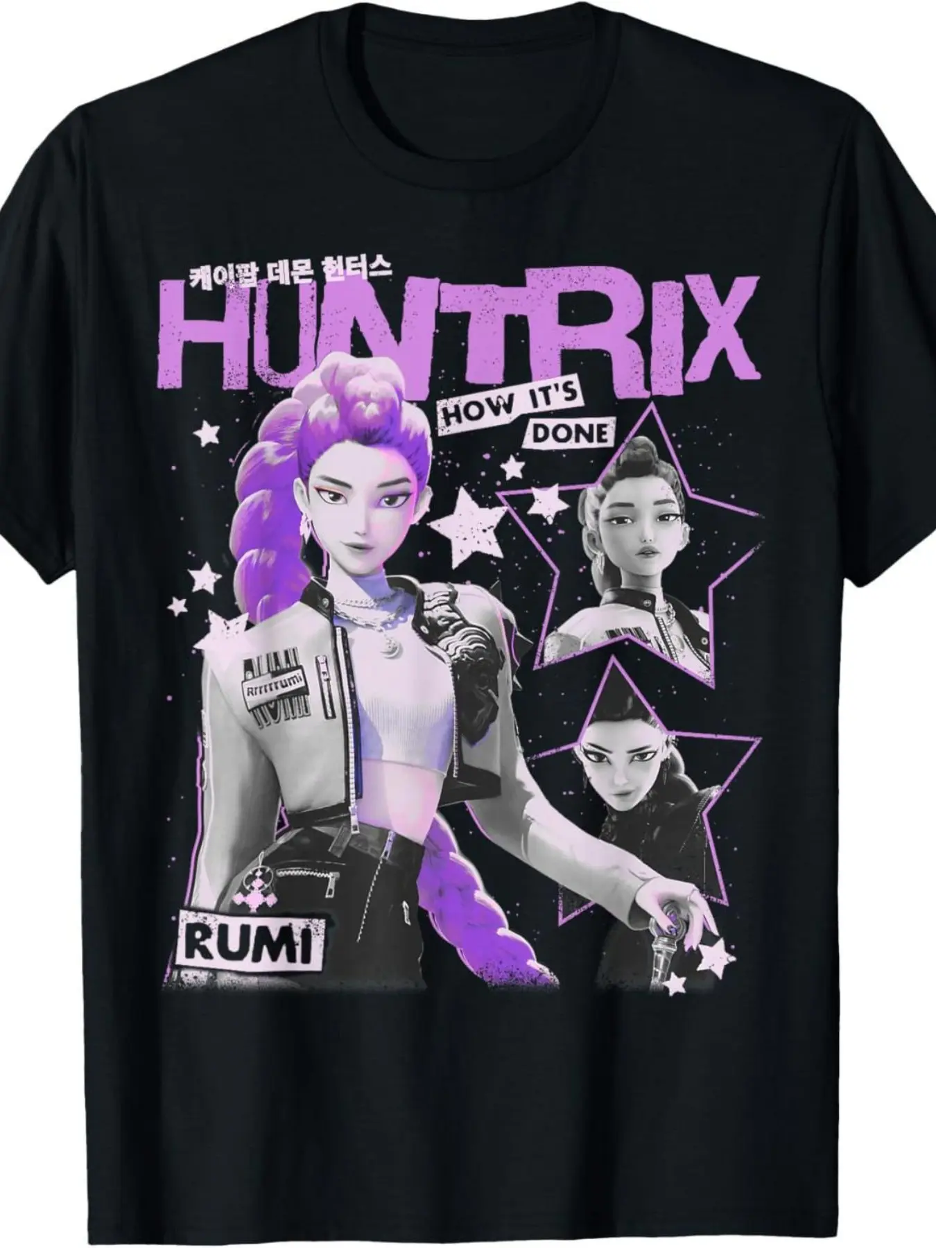 Rumi Long Braid Star Retro Cartoon T-Shirt, Gradient Subculture Streetwear American Illustration, Couples Anime Convention Top
