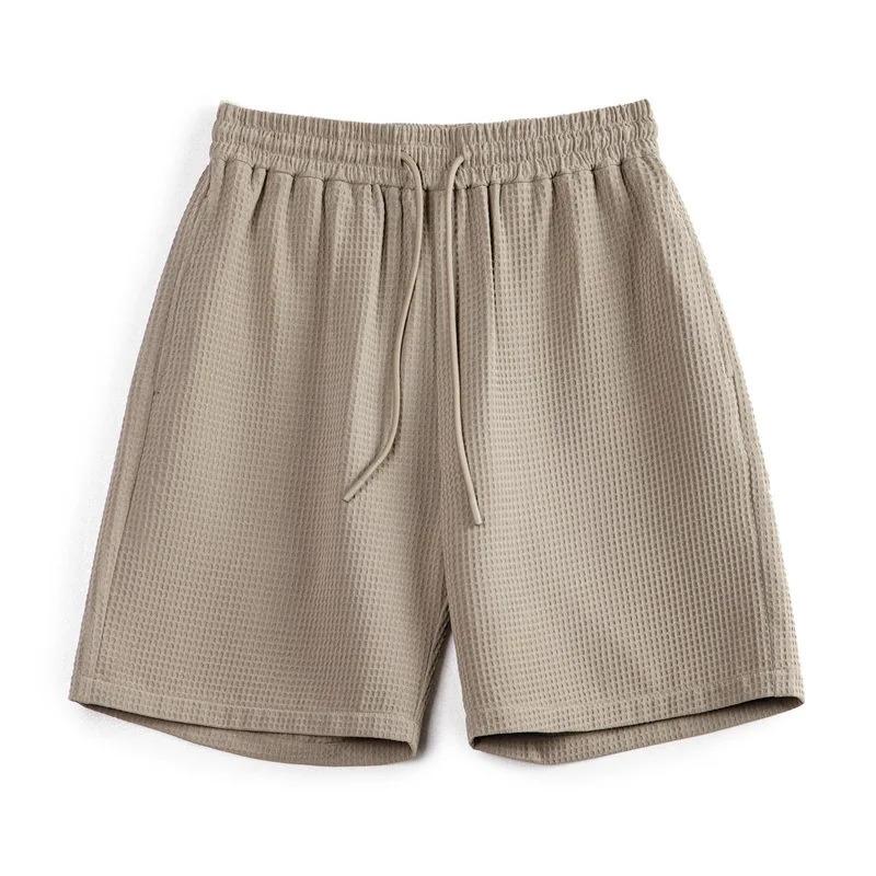 Summer Men's Set New Fashionable Style Simple Waffle Color Solid Color Collar Polo Shirt Short Sleeve Shorts Sports Set