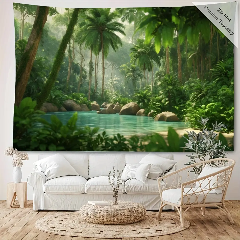 Tropical Forest Scene Tapestry Wall Art - 1-Piece Soft Polyester, Smooth, Lightweight, Wrinkle-Resistant, Breathable, Anti-Pilling, Vibrant Print Indoor Room Art (TikTok Viral Home Decor)
