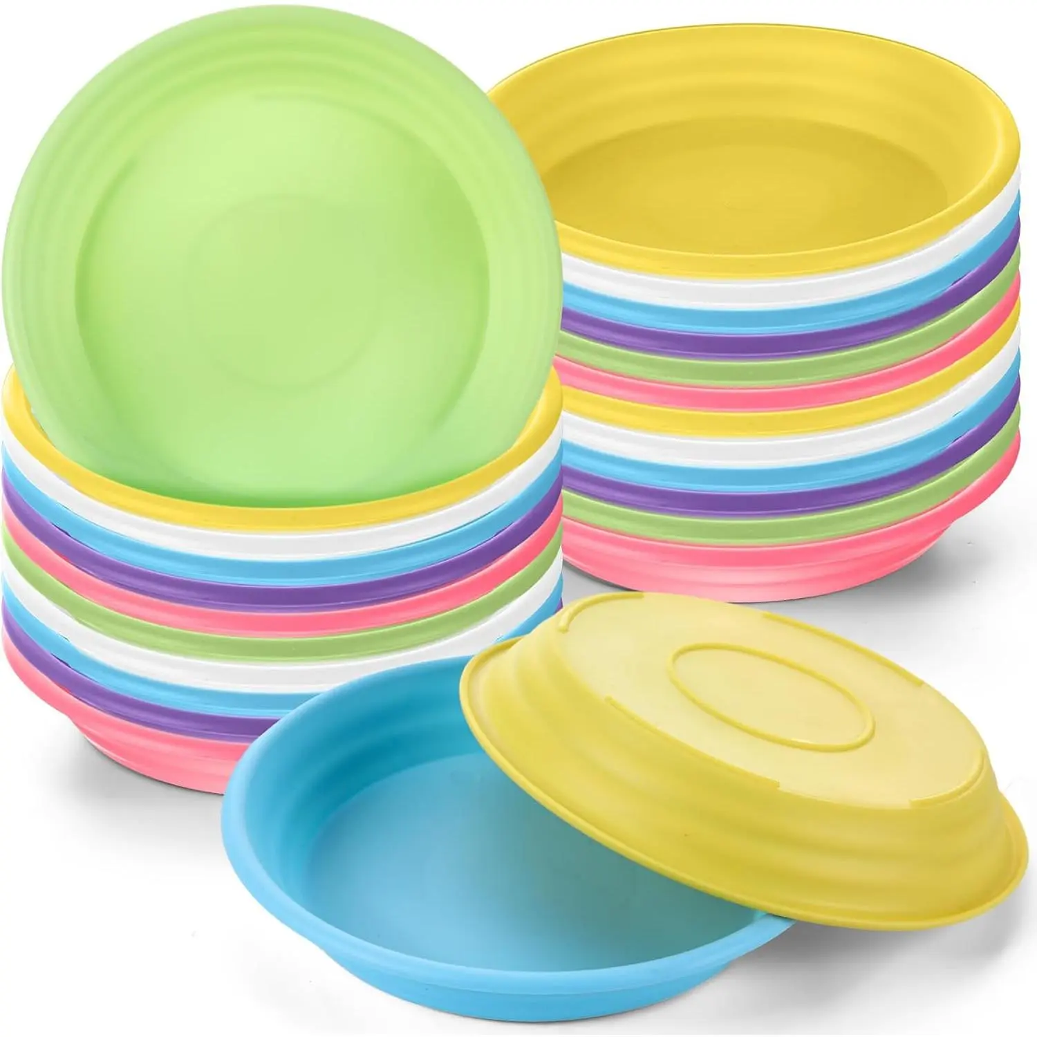 24 count 2 Inch Round   Tray Multicolor Plastic Water Tray Heavy Duty Flower Pot Saucers Sun Resistant  Trays for Indoor and Outdoor Decor