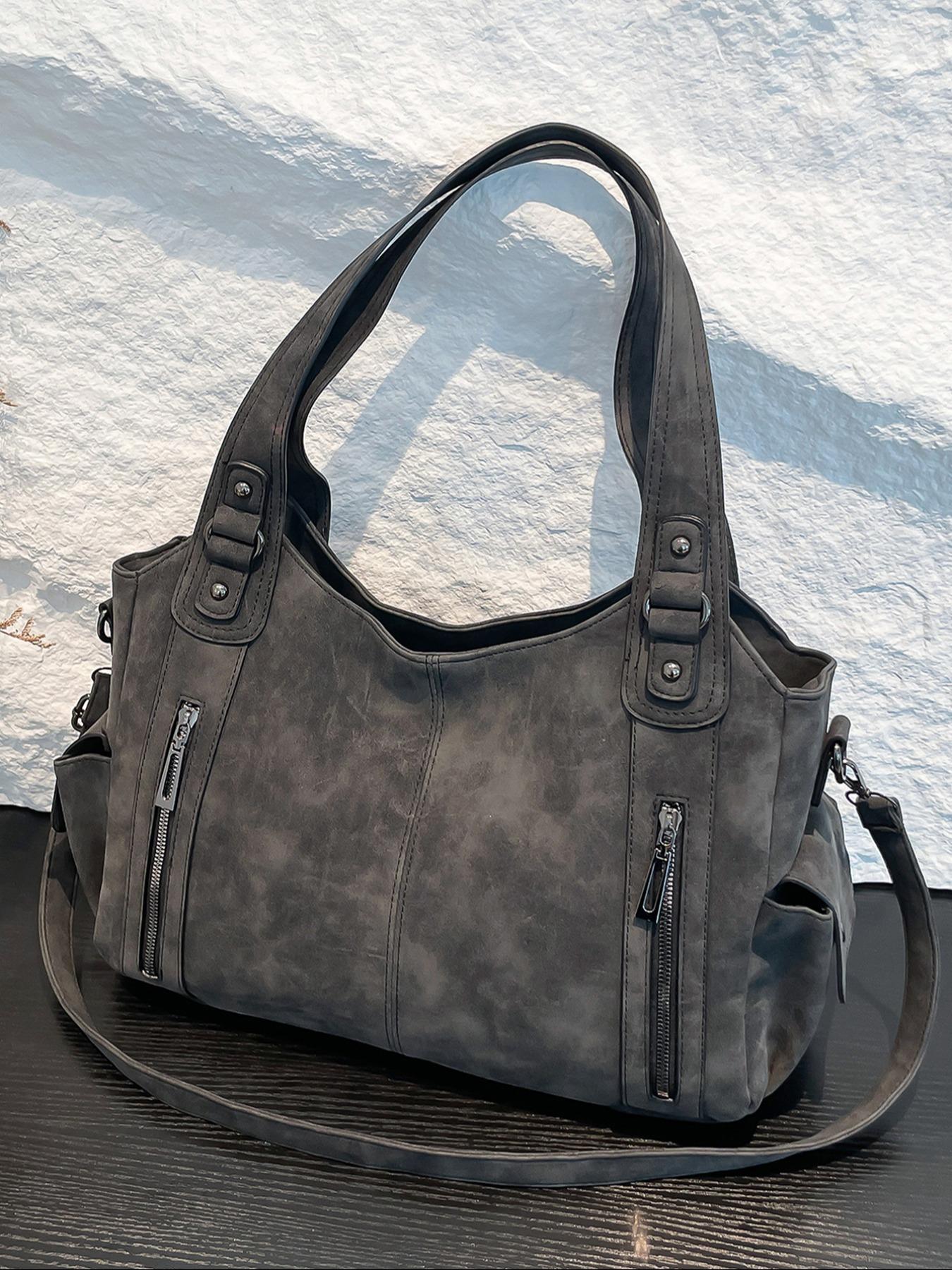 Women's Punk-Style Rivet-Decoration Handbag, Large-Capacity for Fall & Winter Daily Use, Casual Trendy Commuter Bag, Fashionable Shopping Bag for Gifts, Hobo Crossbody Bags