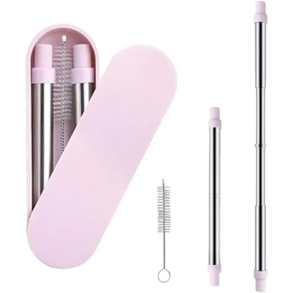 Collapsible Travel Straw,Stainless Steel Portable Telescopic Straws with Case and Cleaning Brush,Metal Drinking Straw for Travel School Picnic