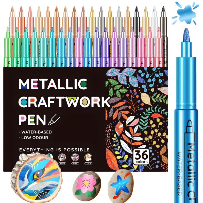 12/24/36 Colors Metallic Paint Markers, Acrylic Paint Pens  for Rock Painting, Ceramic, Wood, Canvas, Plastic, Glass, Stone, Calligraphy, Card Making, DIY Crafts,1mm Nib, Paint Pens Set