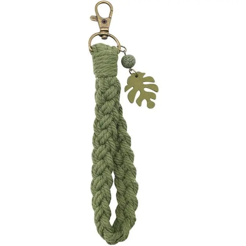 Women's Casual Handmade Boho Macrame Keychain Bracelet - Tassels, Palm Leaf Charm, Wristlet Holder for Car Keys