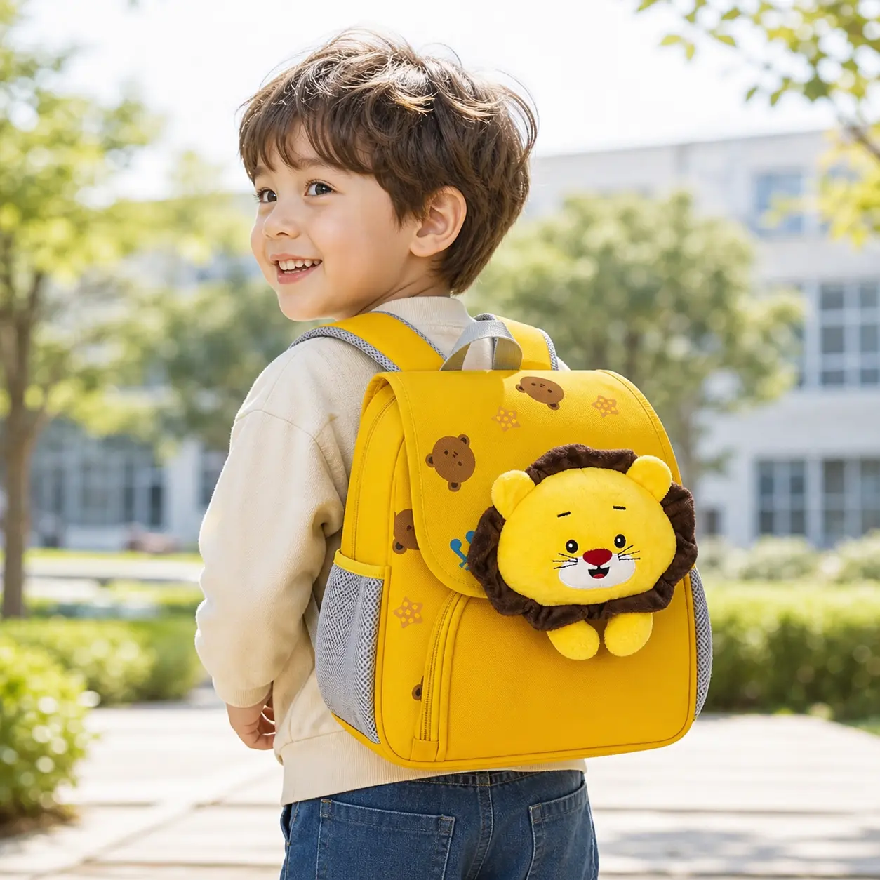 2026 New Lion Cartoon Kids' Backpack, Cute Lightweight Spinal Protection Daypack for Kindergarten Boys & Girls
