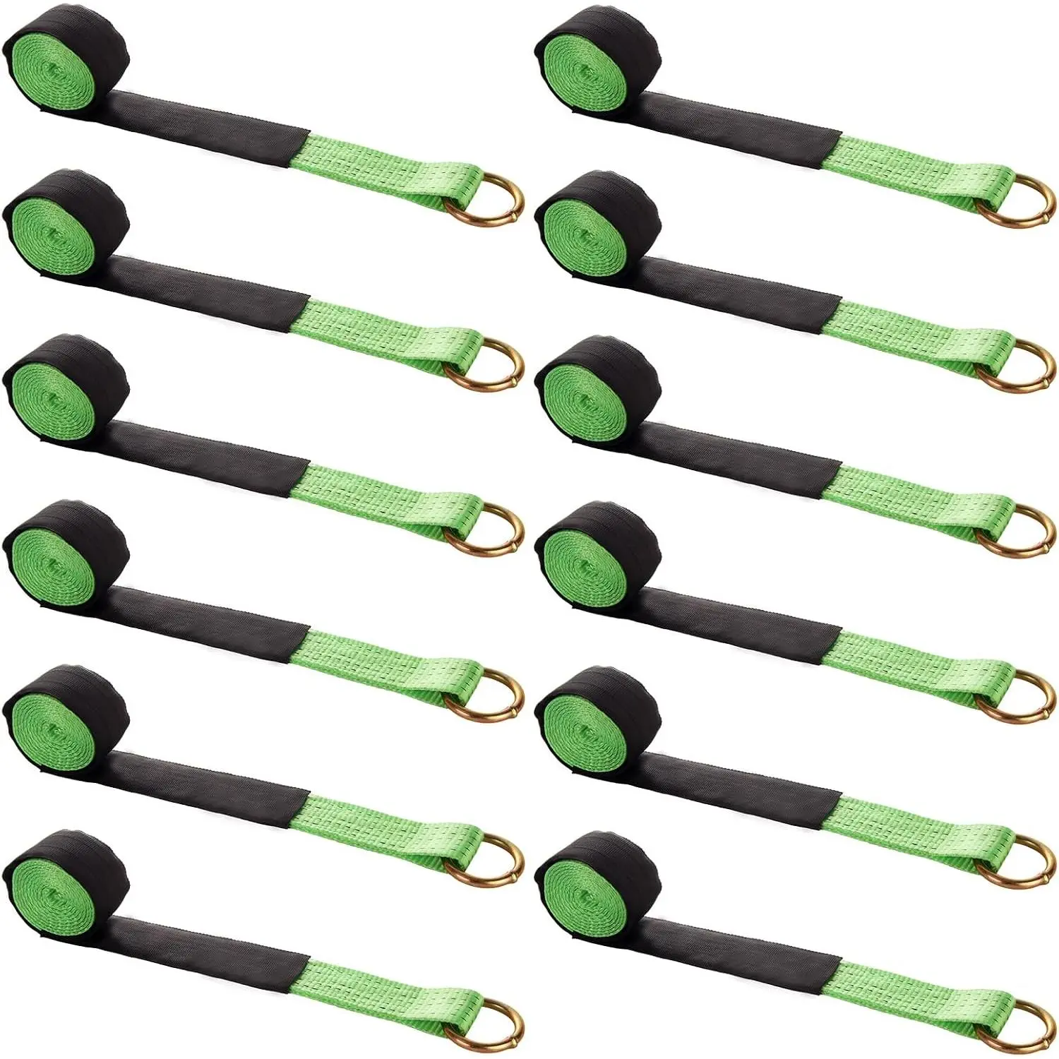 12Pack 2" x 8 Ft Lasso Straps with D Ring, D Ring Straps for Wheel Lift, Wrecker, Rollback, Tow (11, 000 Lbs,Green)