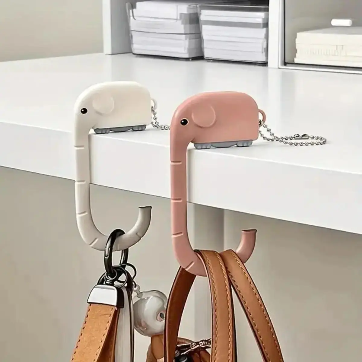 Trending Elephant Decor Table Side Bag Hanger for Women, Foldable Heavy Duty Desk Bag Hook Holder, Smooth Anti-Scratch Table Edge Purse Storage Accessory, Compact Portable Space Saver for Office Desk Coffee Shop Bedroom Home Daily Bag Organizing