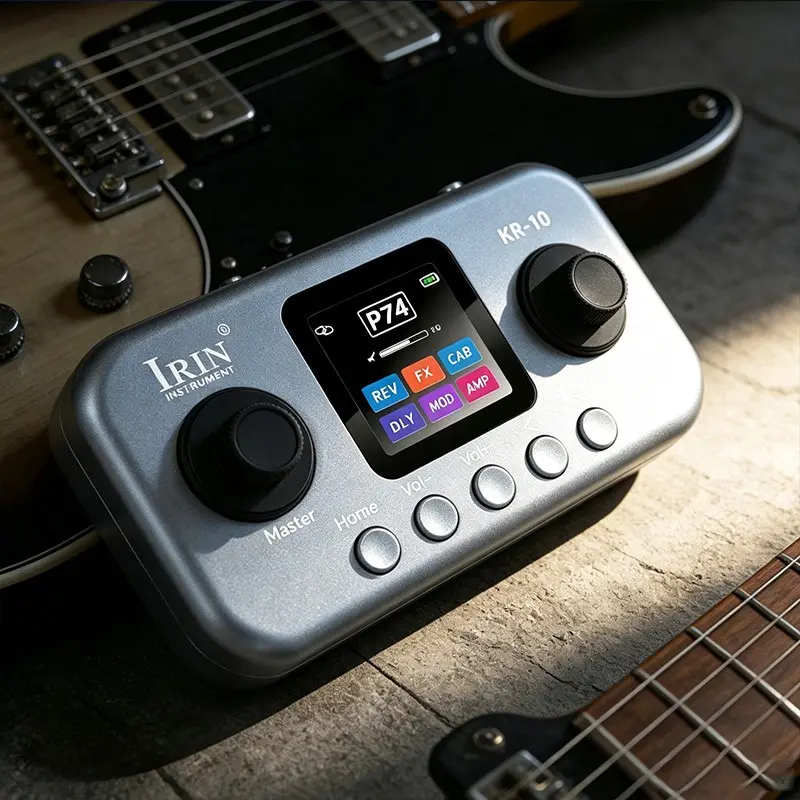 Irin Kr-10 Multi-Functional  Guitar Bass Effects Pedal, Versatile Audio Processing Device,80 preset 20 effects 20 CAB, Chorus, Phaser, Tremolo, Flanger, Vibrato pedals, clap rhythm, headphone output, LED screen tune Ideal for Musicians & Sound Enthusiasts