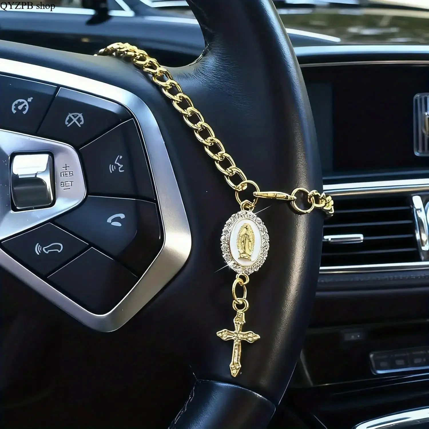 Catholic Car Rosary Cross Pendant, Rearview Mirror Hanging Car Charm, Faith-Based Car Accessory for Protection & Safe Travel, Religious Car Decor Ornament, Christian Driving Blessing Gift for Men & Women