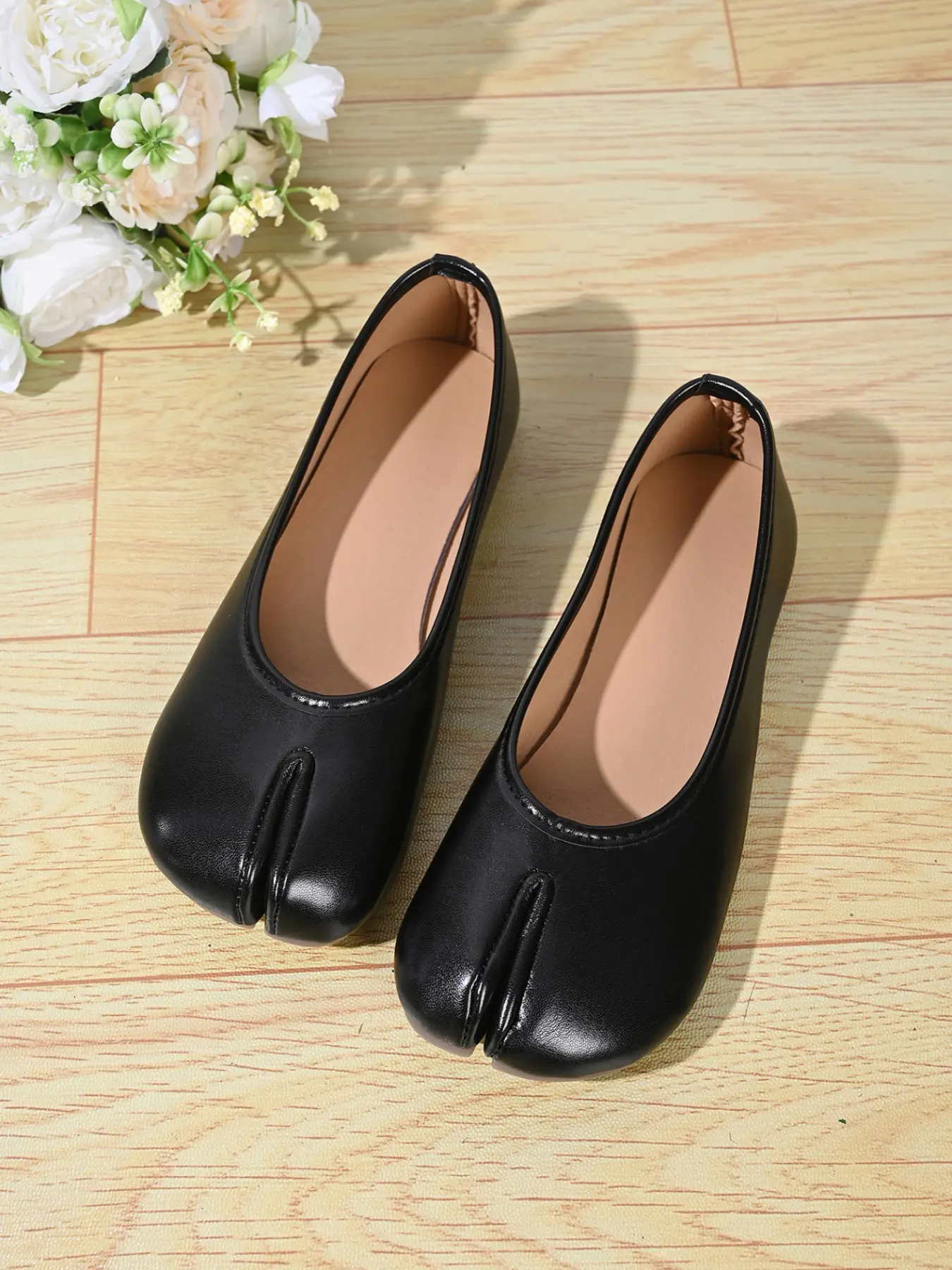 Women Split Toe Ballet Flats, Soft Faux Leather Slip On Loafers, Casual Minimalist Flat Shoes Daily Walking Dress Shoes