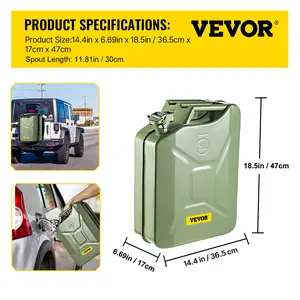 VEVOR Jerry Fuel Can, 5.3 Gallon/ 20 L Portable Jerry Gas Can with Flexible Spout System, Rustproof Heat-resistant Steel Fuel Tank for Cars Trucks Equipment, Green