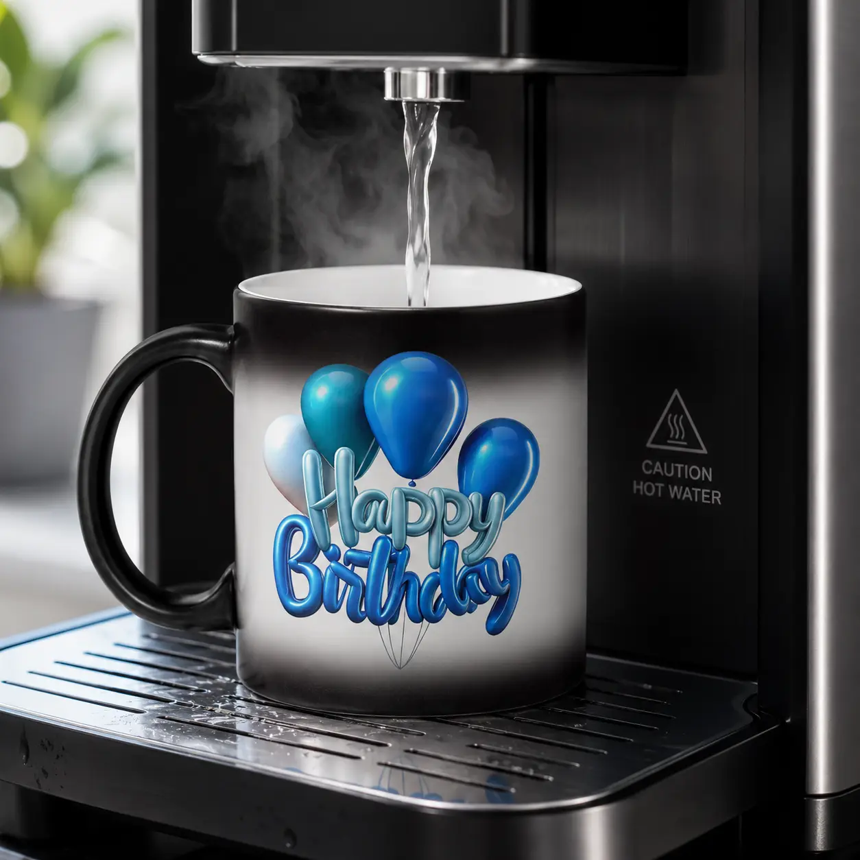 11oz Happy Birthday Color Changing Mug, Heat Sensitive Ceramic Coffee Cup with Blue Balloon Design, Birthday Gift for Men, Women, Friends or Coworkers