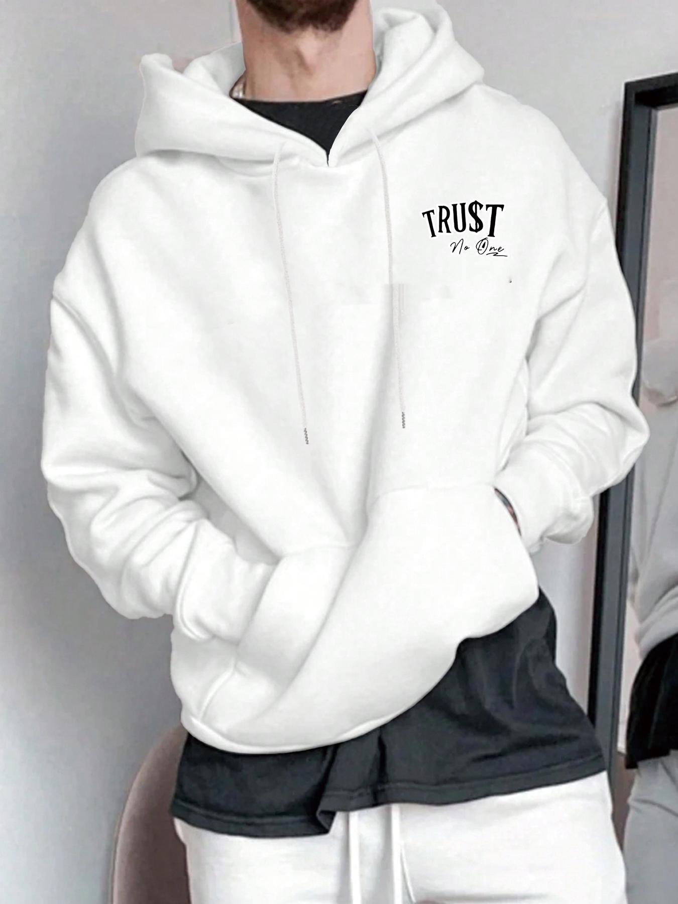 Men's Letter & Hand Print Drop Shoulder Hoodie, Graphic Print Hoodie Fashion Casual Regular Fit Drawstring Pocket Hooded Sweatshirt for Daily Holiday Outdoor Wear, Men Clothes for Fall & Winter