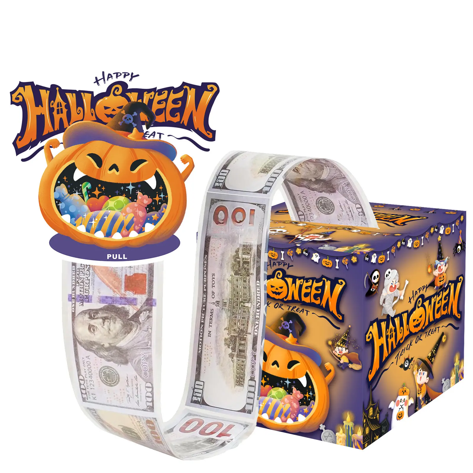 Halloween Pumpkin Candy Dispenser Gift Box, Surprise Money Drawing Game, Party Decoration Supplies, Fun Halloween Decor