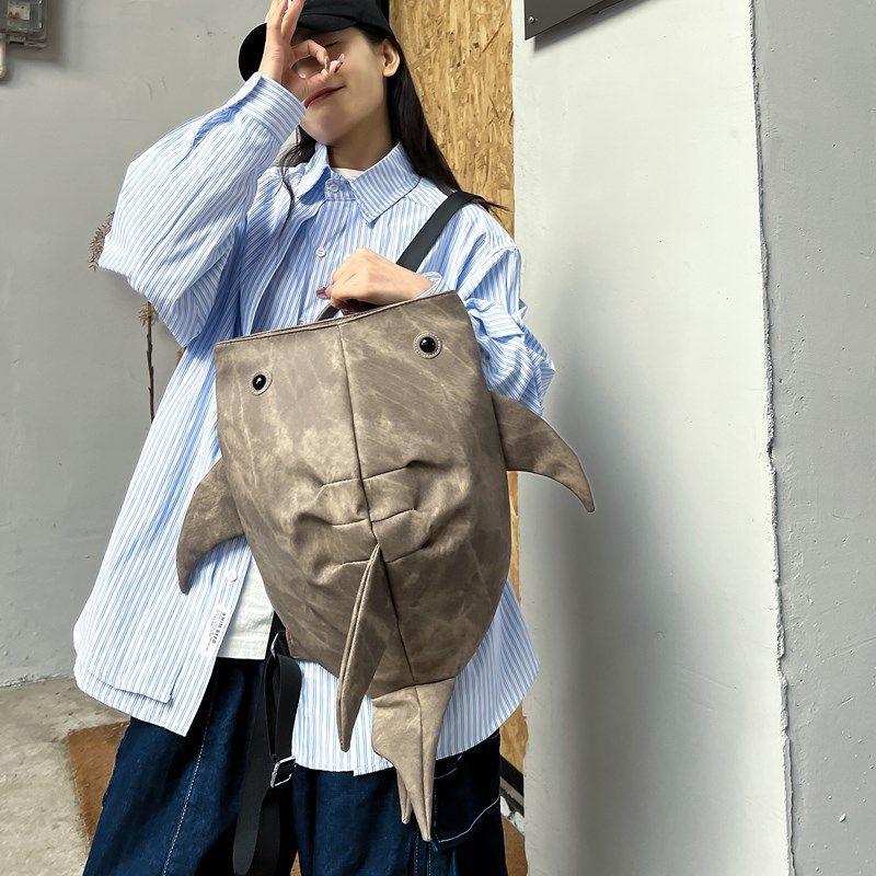 Y2K Funny Whale Shark Shape Backpack Durable Large Capacity Travel Bag Women Men Cute Outdoor Cartoon Knapsack Student Schoolbag